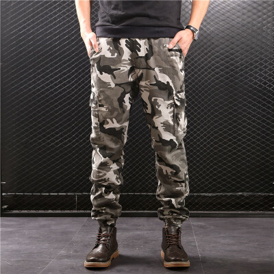 

SQSI 2019 spring&summer new camouflage guard pants Slim-legged elastic waist tie trousers 4951