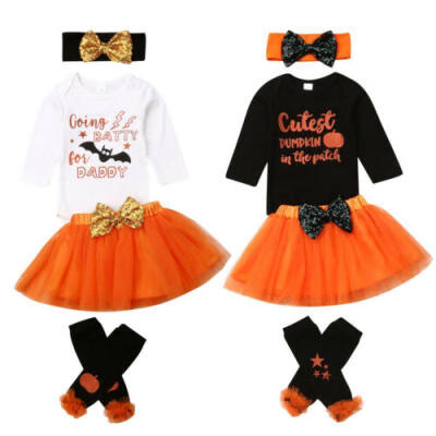 

US Halloween Newborn Baby Girl Clothes Romper Top Lace Skirt Socks 4Pcs Outfits
