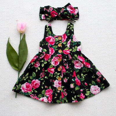 

Summer Girl Floral Sling Dress with Bow Tie Hair Band