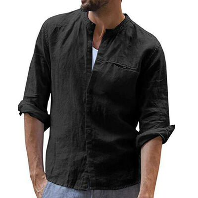 

Luxury Mens Long Sleeve V-neck Loose Casual Linen T-shirt Shirt Blouse Tops Tee