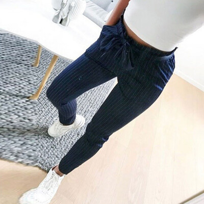 

Tailored Women Striped High Waist Harem Pants Women Bowtie Elastic Waist Casual Pants