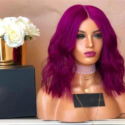 

Tailored Womens Fashion Front lace Wig Purple Synthetic Hair Long Wigs Wave Curly Wig
