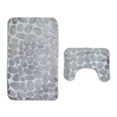 

2 PcsSet Pedestal Rug Toilet Flannel Bathroom Anti Slip Home Bath Mat Set Soft