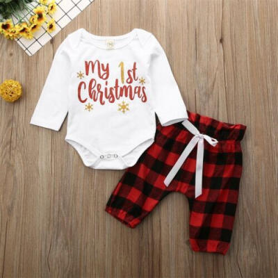 

US Newborn boy Baby Girl My First Christmas Clothes Romper Top Pants Outfit Set