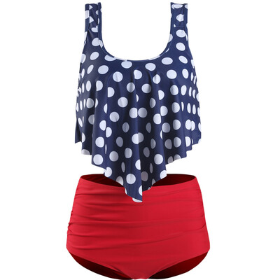 

Saidsome Women Two Piece Plus Size Sexy Backless Halter Dot Printed Swimwear Set