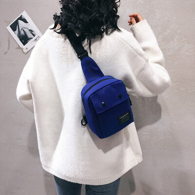 

Chest bag female ins tide wild diagonal small bag 2019 new casual sports student bag simple canvas shoulder bag