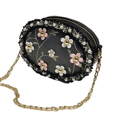 

Women Flower Lace Faux Pearl Decor Mini Chain Phone Shoulder Bag Crossbody Pouch