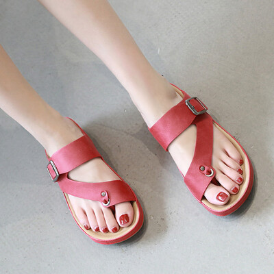 

Rose Womens Clip Toe Comfortable Flip Flop Metal Belt Buckle Summer Beach Slippers