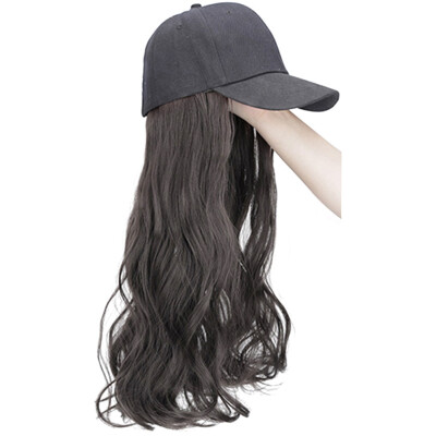 

4 Colors Adjustable Women Hats Wavy Hair Extensions With Black Cap Wig All-In-One Ladies Baseball Cap