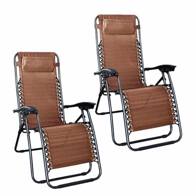 

Patio 2PCS Zero Gravity Folding Chaise Lounge Chairs with Saucer