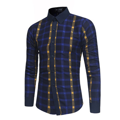 

Tailored Mens Casual Plaid Stripe Turn-Down Collar Slim Fit Long Sleeve Top Shirt Blouse