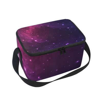 

ALAZA Insulated Lunch Box Purple Stars Lunch Bag for Men Women Portable Tote Bag Cooler Bag