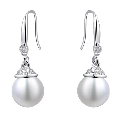 

High Quality Silver Color Simulate-Pearl Earrings For Women Jewelry White Round Pearl Earrings Party Earrings
