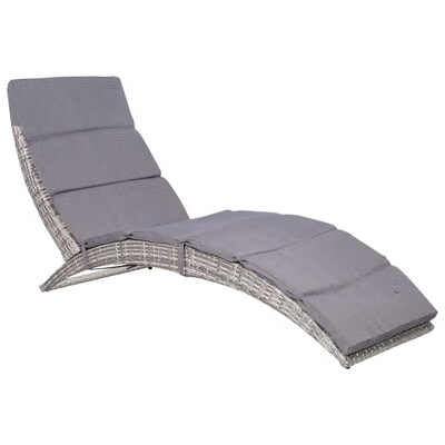 

Folding Sun Lounger with Cushion Poly Rattan Gray