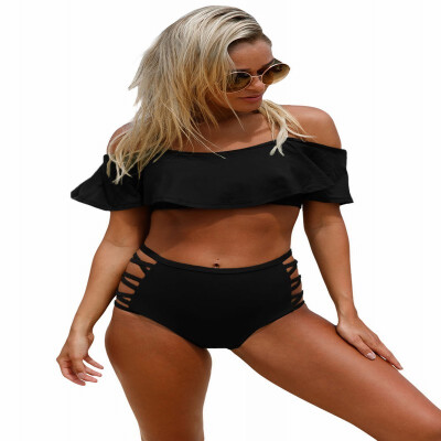 

One-word collar cross strap short-sleeved chest pad high waist triangle split swimsuit