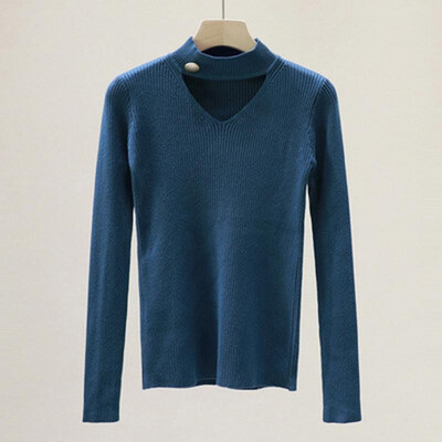 

Women Knitted Pullovers Sweater Hollow Out Turtleneck Button Long Sleeves Slim Elegant Autumn Winter Office Street Knitting Top