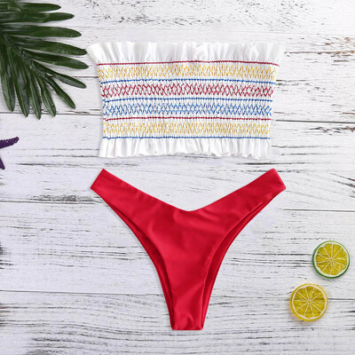 

Saidsome Women Corrugated Pleated Tube Up Two Pieces Bikini Swimwear Set Beachwear