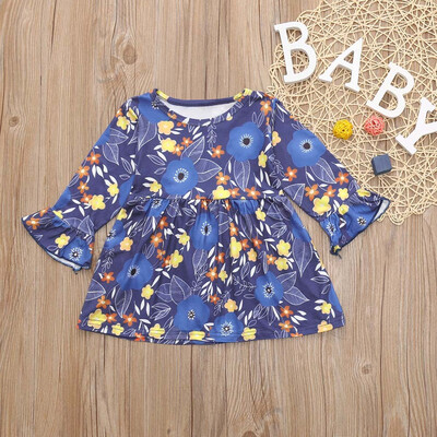 

Childrens Kids Baby Girls Long Sleeve Floral Print Party Dress Clothes Outfits