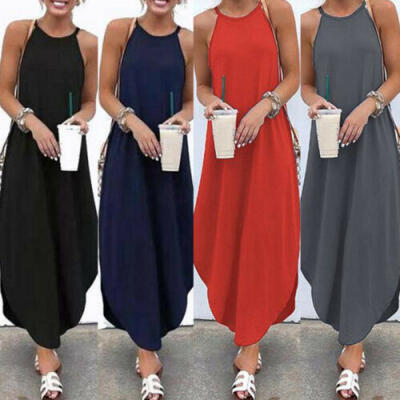 

Boho Womens Hang Neck Irregular Maxi Dress Summer Sleeveless Casual Beach Dress