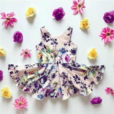 

Toddler Kid Baby Girls Floral Romper Pageant Dress Bodysuit Jumpsuit Outfits Set