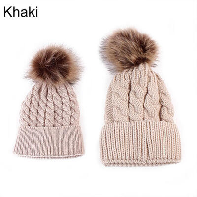

Cute Kids Baby Boys Girls Mom Hat Set Knitted Winter Warm Hats Soft Beanie Cap