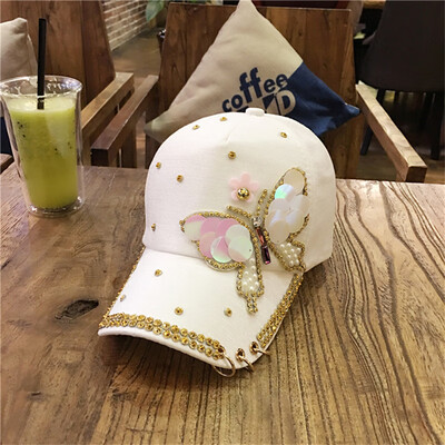 

Hat womens summer Korean butterfly inlaying baseball cap outdoor women sun-shading duck tongue cap metal three-ring sun cap