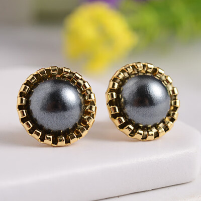 

Golden Tone Half Round 304 Stainless Steel Imitation Acrylic Pearl Stud Earrings Black 13mm Pin 06mm
