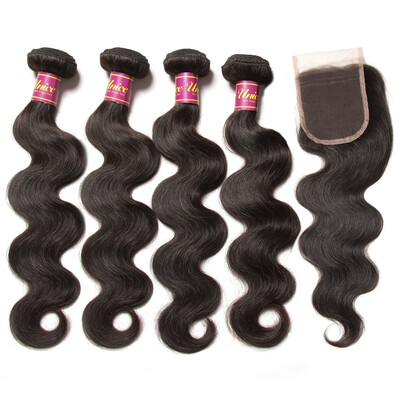 

UNice Human Hair Extensions 8A Peruvian Hair Bundles with Closure Body Wave