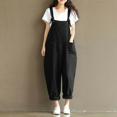 

Womens Casual Loose Linen Cotton Jumpsuit Dungarees Playsuit Trousers Overalls