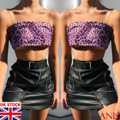 

UK Fashion Women Tank Crop Tops Vest Blouse Sleeveless Leopard T-Shirt Bustier