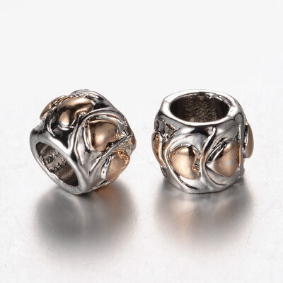 

Two Tone Alloy European Beads Carved with Heart Pattern Large Hole Rondelle Beads Platinum & Golden 9x7mm Hole 5mm