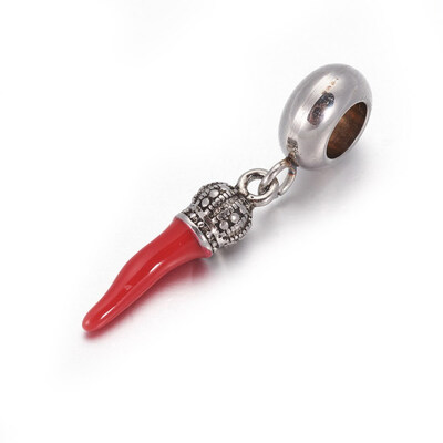

304 Stainless Steel European Dangle Beads with Enamel Large Hole Pendants Pepper Antique Silver Red 27mm