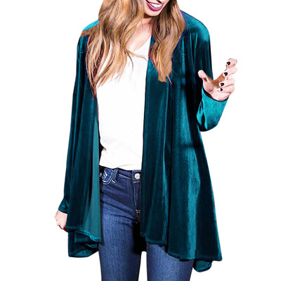

Toponeto Women Solid Regular Frill Slim Fit Long Sleeve Peplum Velvet Coat Cardigan