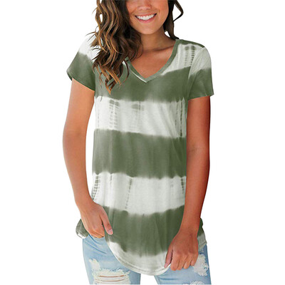 

Nomeni Womens Summer Tie-dyed Print V Neck Summer Casual Short Sleeve T Shirts Tops