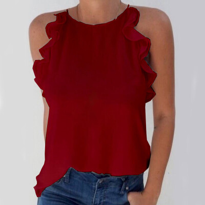 

Women Chiffon Blouse Frill Vest Tank Top Sleeveless Shirts Casual Camisole Vests