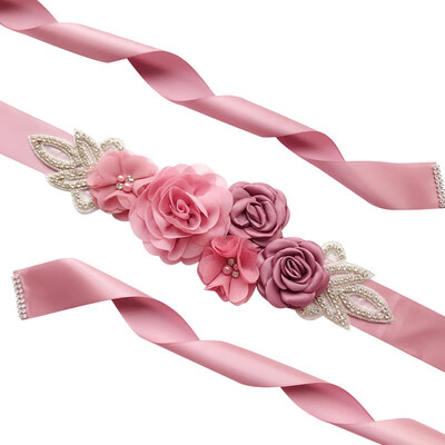 

Rose Flower Faux Pearl Rhinestone Women Bride Dress Belt Girdle Waist Band Decor