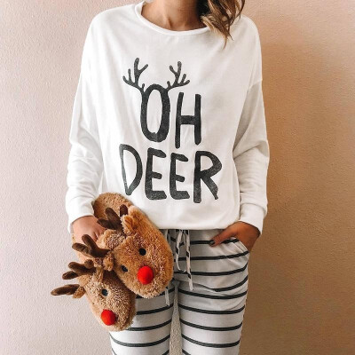 

Funny Women Christmas T-Shirt OH DEER Letter Print Drop Shoulder Long Sleeve Loose Holiday Tops