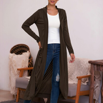 

2019 Autumn And Winter Solid Color Long Section Slim Long-sleeved Cardigan Commuter Fashion Coat Army Green