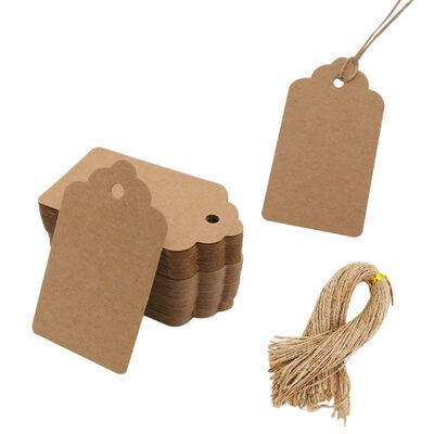 

100PcsSet Blank Kraft Paper Gift Label Tags Hanging Wedding Card with Hemp Rope