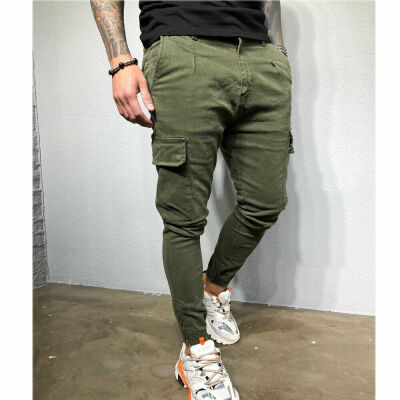 

Men Pocket Urban Straight Leg Trousers Casual Pencil Jogger Cargo Pant Plus Size