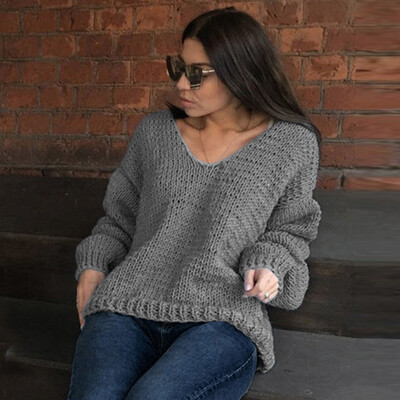 

〖Follure〗Fashion Winter Womens Casual Solid Full Sleeve V-Neck Lazy Loose Sweater