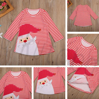 

Lovely Kids Infant Baby Girls X-mas Christmas Dress Striped Santa Claus Clothes