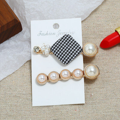 

Pearl Hair Clip Headwear Sweet Pearl Hairpin Lattice Word Clip Sid Two piece Set Pearl Alloy Resin Hairpin Headdress Accessories