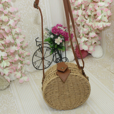 

2019 Women Round Straw Bags Adjust Leather Straps Shoulder Bag Summer Bohemian Woven Handbags Beach Rattan Crossbody Bags