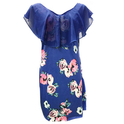 

New Fake Two-piece Floral Print Slim Dress Ruffled High Waist Bag Hip Dress Woman