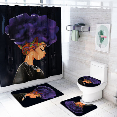 

〖Follure〗African Explosion Head Woman Waterproof Shower Curtain Bathroom Mat Four-piece