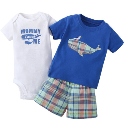 

Baby Sets Boy & Girl Clothing Set Active Cartoon Cotton Short T-shirt Shorts or Romper 3 Pcs Set Baby Clothes