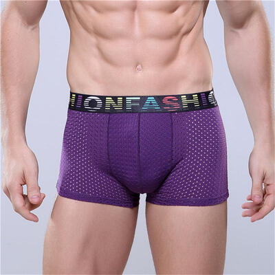 

Mens Underwear Ice Silk Mesh Breathable Modal Boxers Business Color Waist Shorts