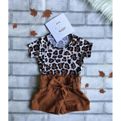 

US Stock Toddler Kids Baby Girl Clothes Leopard Print T-shirt Tops Pants Outfits