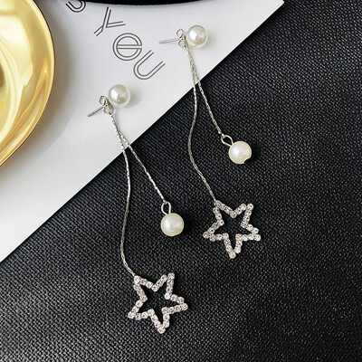 

Drop Earrings Women Ethnic Style Retro Heart Pearl Pentagram Long Wild Jewelry Alloy Stud Rhinestone Earrings Pendientes
